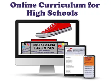 Online Social Media Landmines Curriculum for High Schools — shown on desktop, tablet, and phone