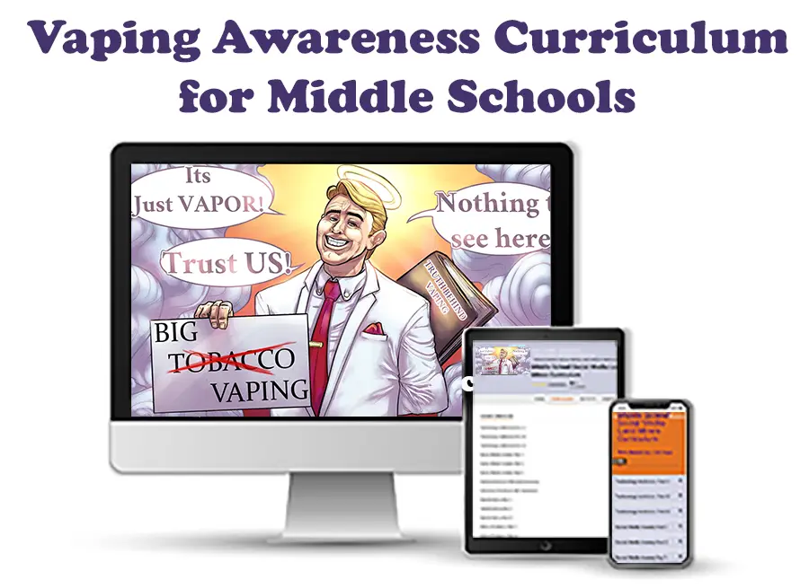 Vaping Awareness Curriculum for Middle Schools — shown on desktop, tablet, and phone